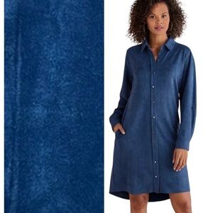 Soft Surroundings Faux Suede Shirt Dress Blue